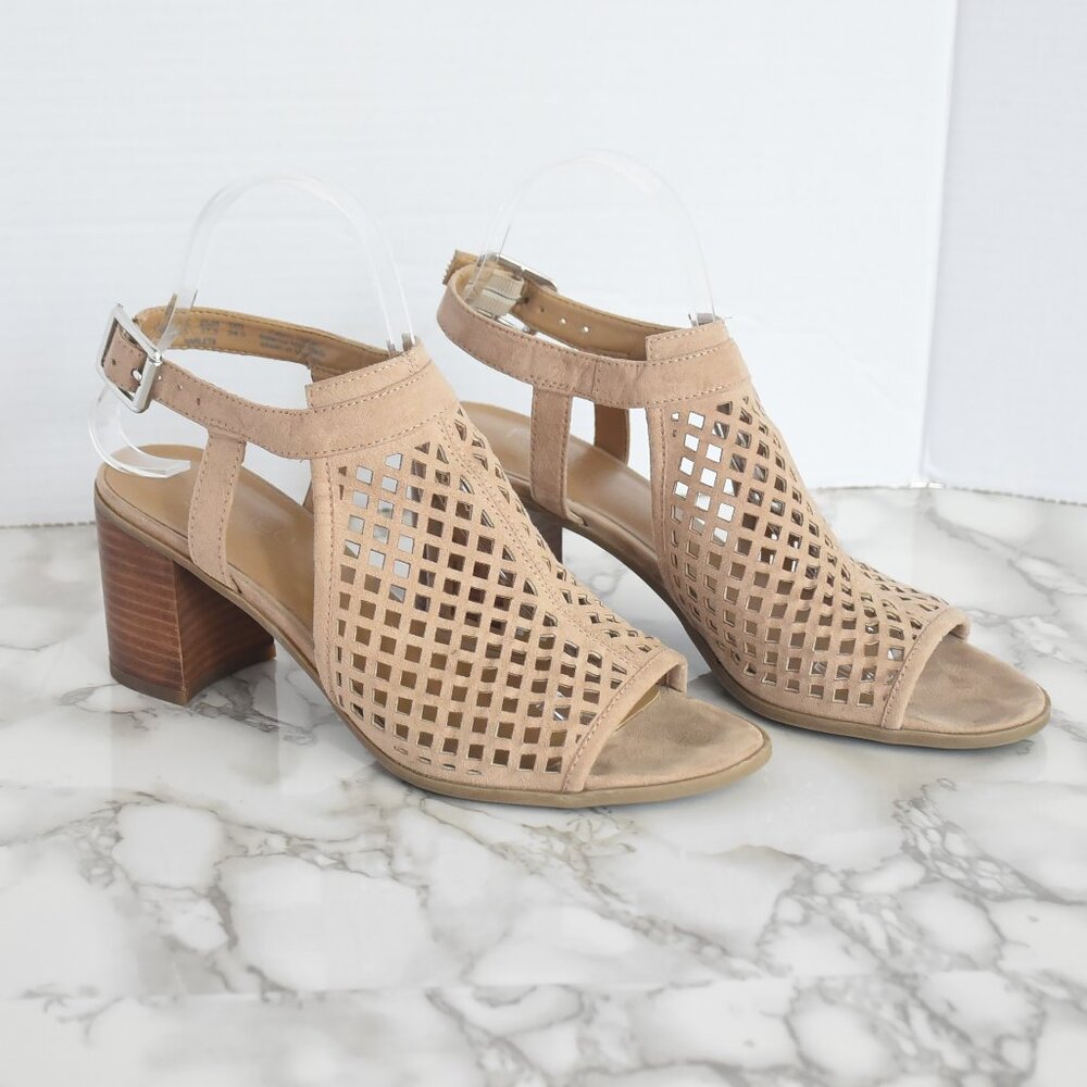 Franco Sarto Harlet 2 Block Heel Sandals Leather Suede Open Toe Size 7.5 M